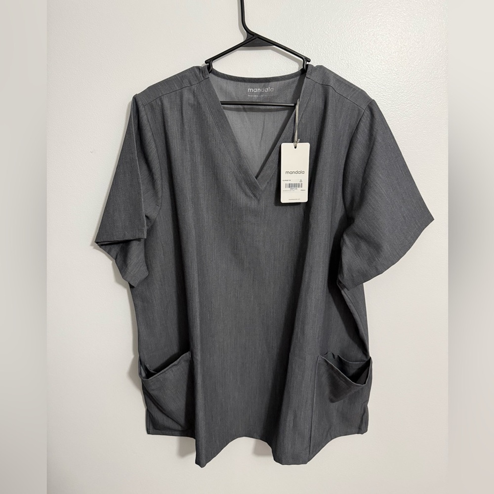 Charcoal V-Neck Short Sleeve Scrub Top